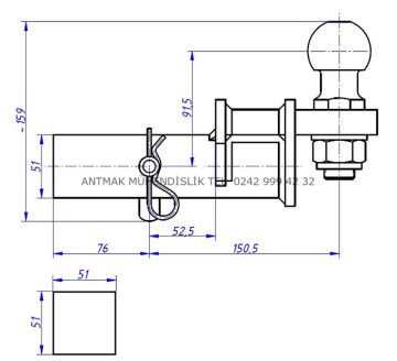 KARE BAĞLANTILI ÇEKİ DEMİRİ TOPUZU KISA TİP 50 mm